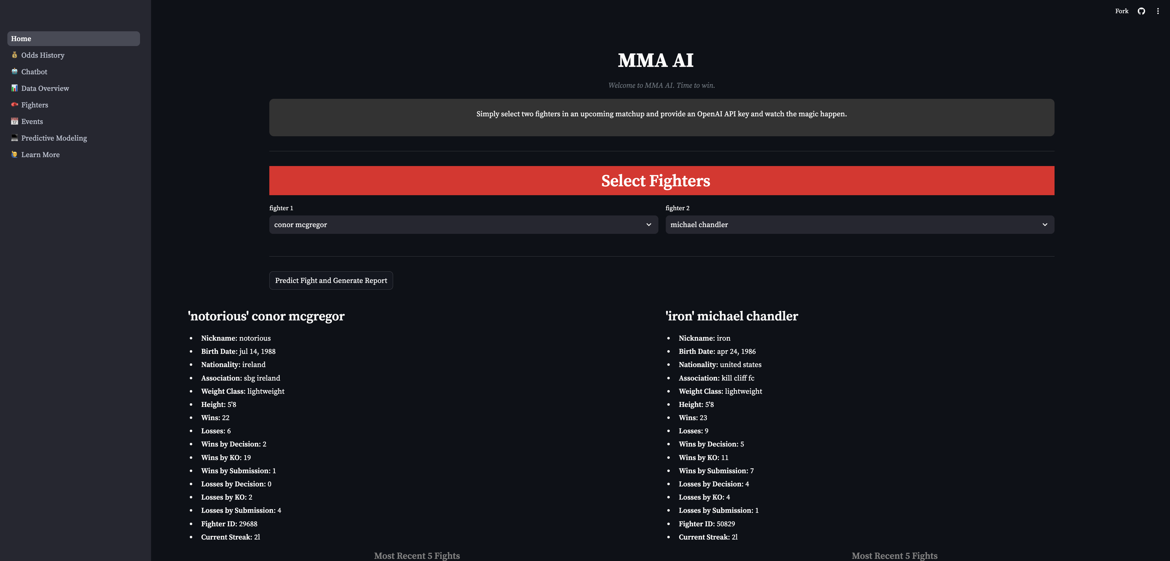 MMA AI Dashboard screenshot
